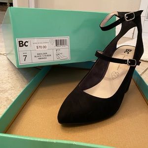 BC black suede heels